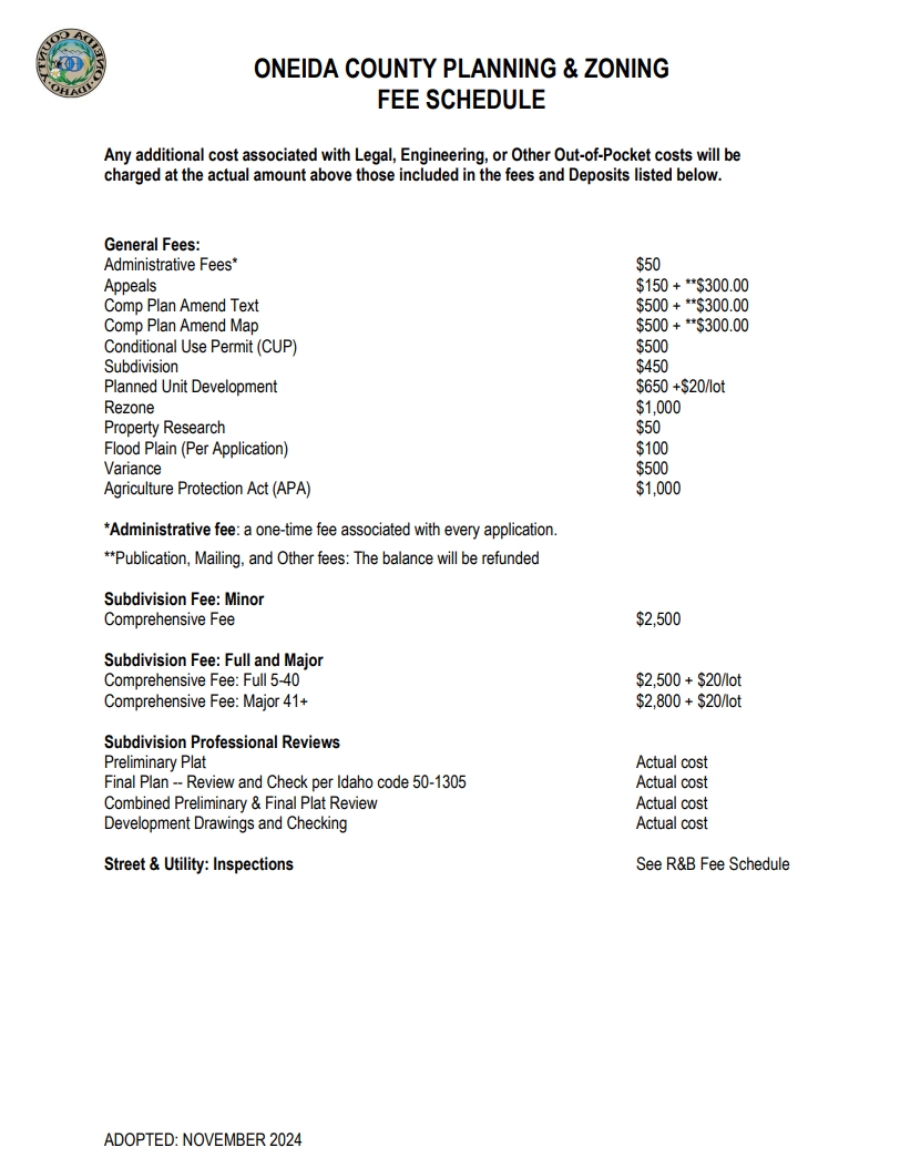 P&Z fee schedule